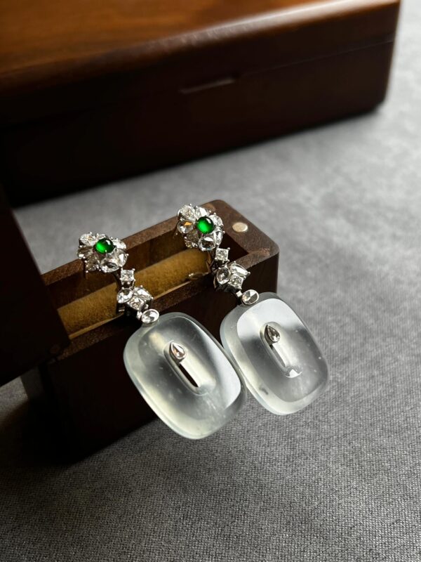 Rectangular ice-like jadeite stud earrings